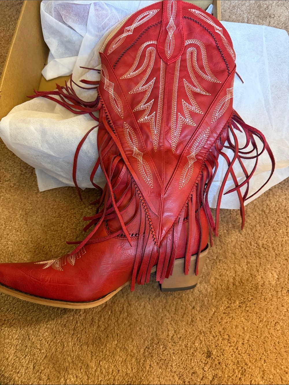 Women's Red Fringe Western Cowboy Boots - Picture 5 of 5